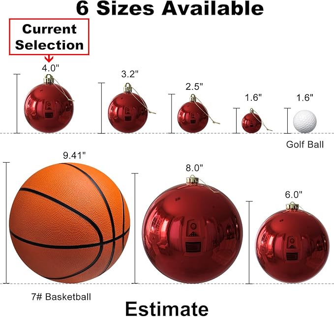 Rose Red 4.0" Large Christmas Balls - Christmas Tree Decoration Ornaments Shatterproof Hanging Balls for Birthday Halloween Holiday Wedding Decorations Set of 4pcs