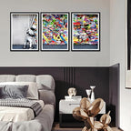 Novatique Banksy Canvas Wall Art Modern Street Wall Art Behind the Curtain Painting Framed Print Graffiti Art Wall Decor for Living Room Bedroom,16" x 24" x 3pcs