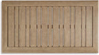 Signature Design by Ashley Gerianne Contemporary Outdoor Rectangular Cocktail Table, Slatted Top Sheds Rainwater, Eucalyptus Wood, 50" W x 26" D x 18.63" H, Beige