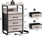 Bed Side Table with 3 Fabric Drawers, Night Stand with Charging Station, LED Nightstand with Hooks, Bedside Table End Tables with Storage, Night Tables for Living Room, Bedroom (Beige)