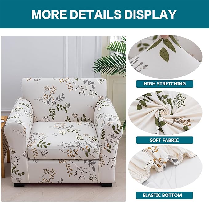 KRFOONN 2 Piece Couch Chair Cover Printed Sofa Covers Couch Covers Stretch Armchair Sofa Couch Slipcovers Furniture Protector with Elastic Bottom for Living Room (Armchair, 50)