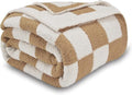 CozeCube Super Soft Fullfy Microfiber Reversible Knitted Blankets, Warm Cozy Fuzzy Plush Throw, Beige and White Checkered Throw Blanket for Couch Bed Sofa, 50" x 60"