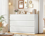6 Drawer Dresser, Fluted Dresser for Bedroom with Sleek Hidden Handles, Bedroom Dressers with Drawers, Wood Closet Clothes Storage Organizer for Bedroom, Pure White