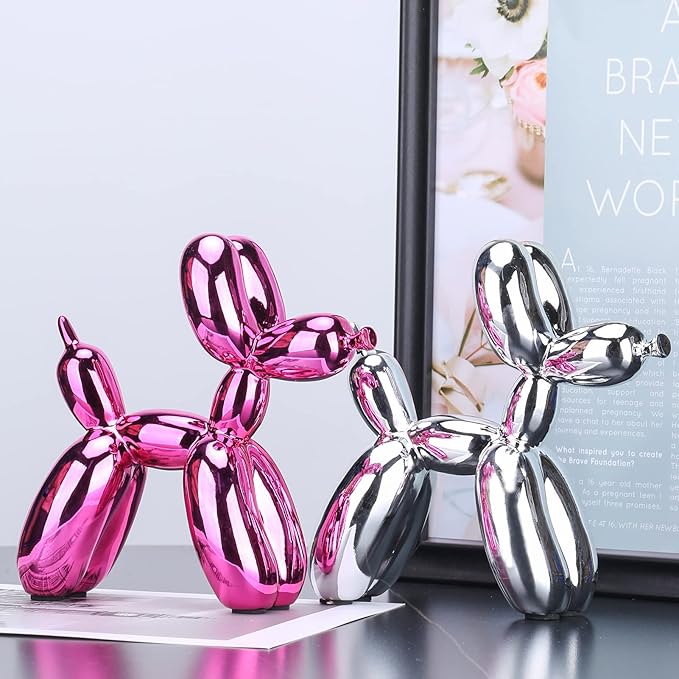 Silver Balloon Dog Decor,Balloon Animal Decor,Shelf Decor Preppy Room Decor,Cute Statue Home Decor, Bedroom Modern Sculpture Desk Decor,Office Gold Decorations Small Figurines
