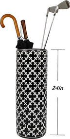 Porcelain Ceramic Umbrella Stand Holder Modern Style Floor Vase for Storage Canes Walking Sticks Golf Umbrella Mono-pods Tripod Bat Golf Club Gift Entryway Indoor 24" High Black&White