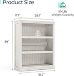 LINSY HOME 3-Tier Bookcase, Small Bookshelf Wood Display Storage Shelves Farmhouse Bookshelf for Home Office, Living Room, Bed Room - White Oak