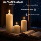 12 Pack White Pillar Candles Bulk Set, 3x3 3x6 3x8 Inch - 4 Each Size, Dripless Smokeless Clean Burning for Wedding Centerpieces, Home Decor, Church, Romantic Ambiance！