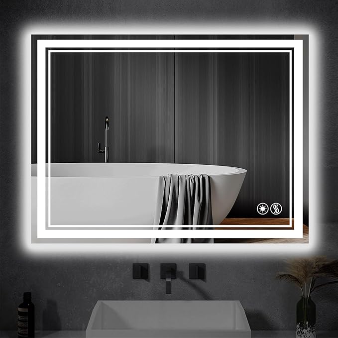 24“ x 36” LED Mirror for Bathroom Front and Backlit Anti-Fog Dimmable 3 Colors LED Bathroom Mirror with Lights Memory Function Smart Mirror Wall Mounted Horizontal/Vertical ETL Listed
