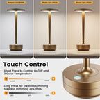 Cordless Table Lamp Rechargeable,6000mAh Battery Operated LED Desk Lamp 3 Color Stepless Touch Dimming,Waterproof Portable Memory Function Light for Bedroom,Outdoor,Patio,Dining,Restaurant Bronze 2P