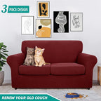 YEMYHOM Latest Checkered 3 Pieces Couch Covers for 2 Cushion Couch High Stretch Thickened Love Seat Sofa Cover for Dogs Pets Anti Slip Elastic Loveseat Slipcover (Wine Red), 55"-69"(2 Cushions)