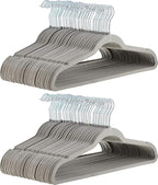 Amazon Basics Slim, Velvet, Non-Slip, Durable Suit Clothes Hangers for Closet, Coats, Pants, Shirts, Gray/Silver, Pack of 100