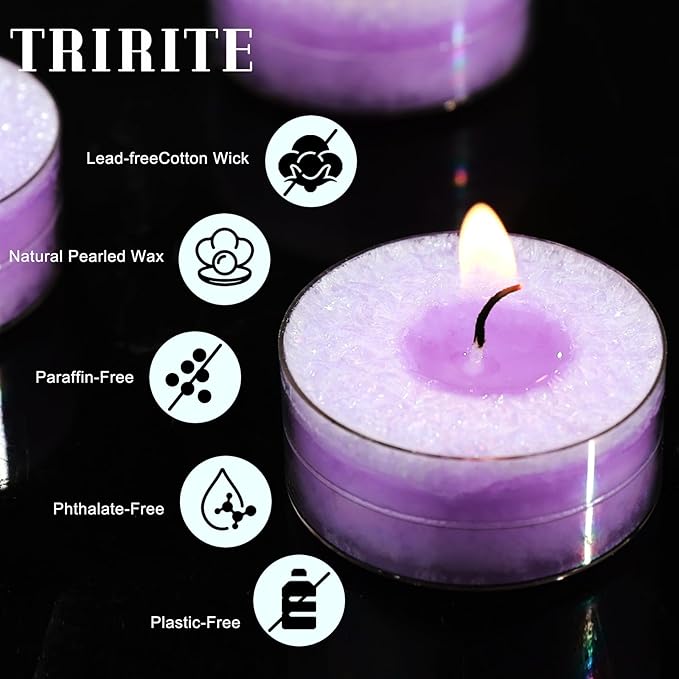 Unscented Tea Lights Candles for Easter, 5 Hours Purple Pearled Tea Lights Candle Bulk for Spring,Smokeless Mini Tealight Votive Candles for Wedding,Valentine's Day,Baby Shower,Christmas, 12pcs