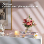 Glasseam Ribbed Glass Candle Holder: Set of 6 Clear Hurricane Candle Holder Cylinder Candle Holders for Pillar Candles Decorative Floating Candle Vases for Centerpieces Wedding Table Decoration 3.94’’