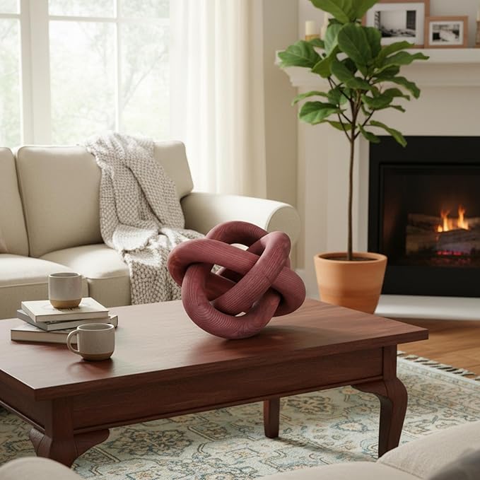 3 Link Wood Knot Decor Rustic Home Décor Accents Hand Carved Coffee Table Decoration, Boho Chain Link Decoration, Modern Shelf, Rustic Objects for Home Living Room Bedroom(Reddish-Brown)