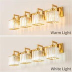Modern Crystal Bathroom Vanity Light 4-Lights Gold Brushed Brass Finish Modern Crystal Wall Lamp Bathroom Vanity Lighting