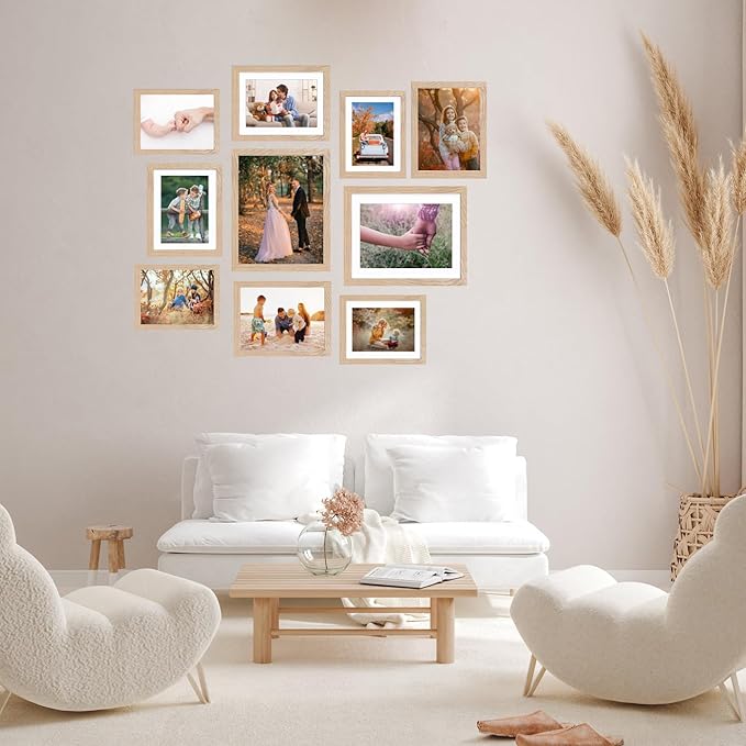 KTKDE 8x10 photo frames, MDF wrapped wood grain paper photo frames with 5x7 pads or 8x10 without pads, tempered glass, 8 × 10 gallery wall installation or desktop home ideal gift
