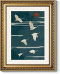 ARPEOTCY Flying Cranes Wall Art, Framed Japanese Crane Painting Print, Ornate Gold Frame, 11×14 Inch Elegant Asian Nature Décor for Living Room, Bedroom or Study