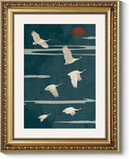 ARPEOTCY Flying Cranes Wall Art, Framed Japanese Crane Painting Print, Ornate Gold Frame, 11×14 Inch Elegant Asian Nature Décor for Living Room, Bedroom or Study
