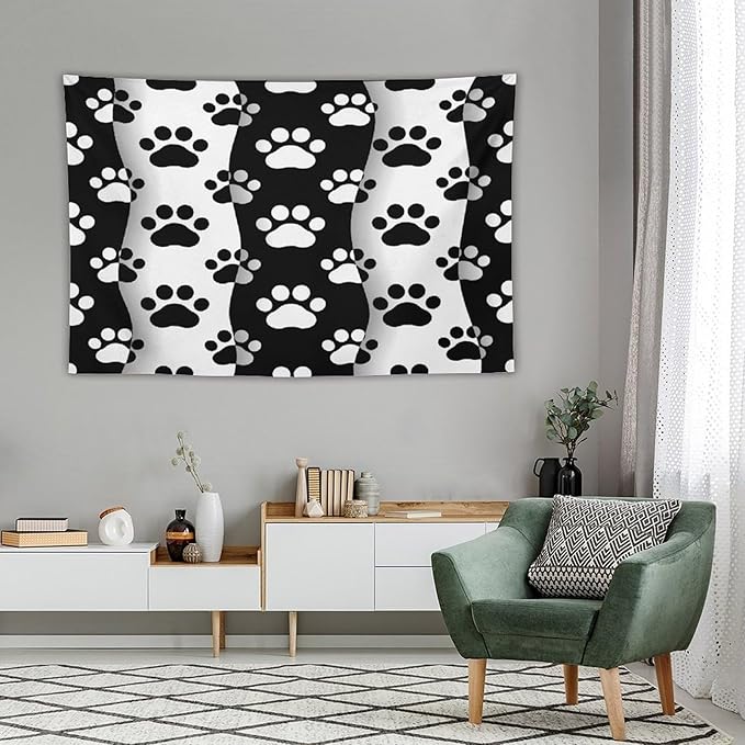 VUMIVI Pet Paws Tapestry Cute Puppy Kitten Black White Animal Paws Modern Funny Art Tapestry Wall Hanging for Living Room Bedroom Dorm Classroom Aesthetic Decor W60xL40in