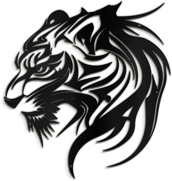 SIGNLEADER Metal Wall Art Decor Lion Minimalist Modern Abstract Wall Sculpture Hangings Home Decoration for Living Room, Bedroom, Bathroom, Kitchen, Outdoor - 24" Black