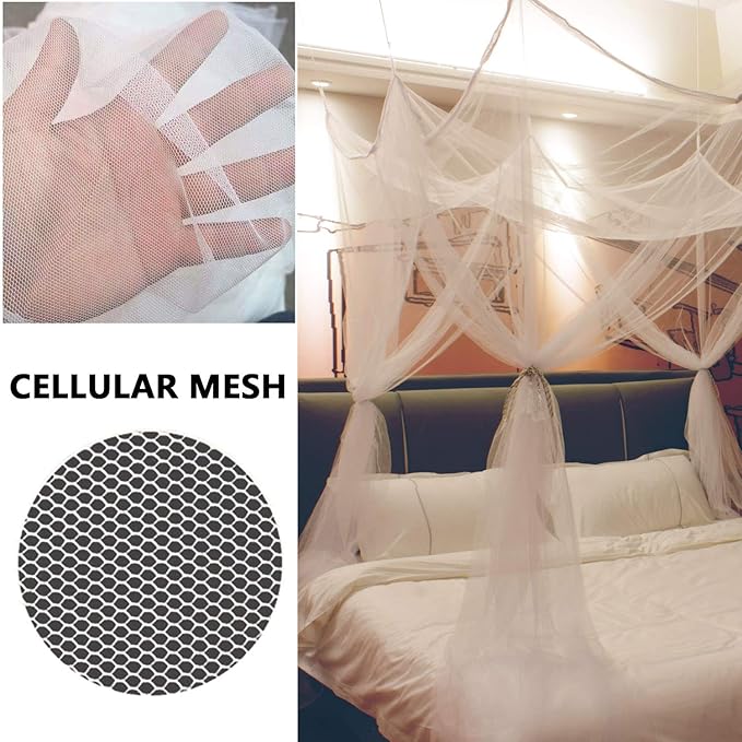 8 Corner Bed Canopy with 100 LED Star String Lights Battery Operated, Bed Netting Unique Style 4 Door Square Canopy Bed Curtains Canopy - Suggested for Twin Full Queen King Bed