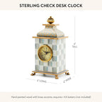 MACKENZIE-CHILDS Desk Clock, Decorative Living Room, Bedroom, or Office Desk Clock, Gray-and-White Sterling Check