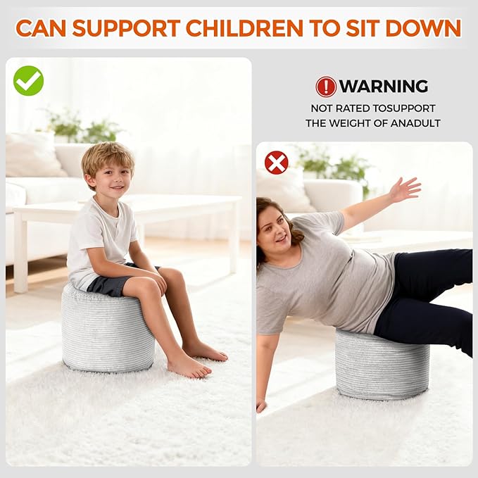 Pouf Ottoman Foot Rest, Comfortable & Soft, Round Footstool for Living Room, Bedroom, Office, Room Decoration, Corduroy Foot Stool Pouf with Odorless & Anti-Clump Filling, Large Grey