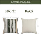 Boho Pillow Covers 18x18 Set of 2 for Couch-Modern Farmhouse Sofa Green Decorative Throw Pillow Covers Textured Chenille Cushion Covers Outdoor Netural Bohemian Bed Pillow Cases Square