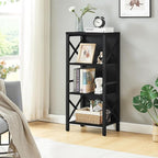 Small Bookshelf,4 Tier Industrial Bookcase with Metal Frame and Backboard,Narrow Black Book Shelf,Office Book case for Small Spaces,Living Room,Bedroom and Home Office