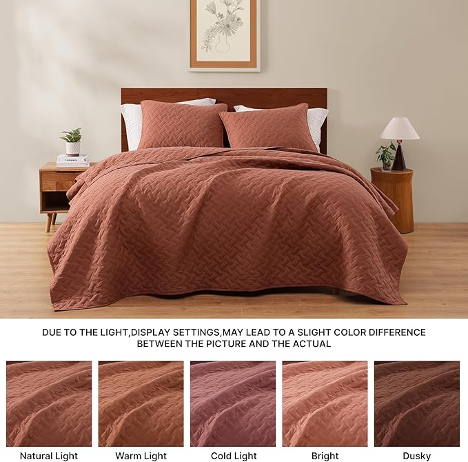WRENSONGE King Size Quilt-3 Pieces Weave Autumn Leaf Bedspreads King Quilt Bedding Set for All Seasons, Soft Summer Coverlet with 2 Pillow Shams Suitable for Bed, Couch, Quilted Blanket