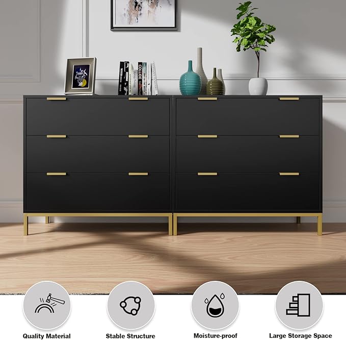 Anmytek Black Dresser for Bedroom, 3 Drawer Dresser with Spacious Storage Modern Wood Chest of Drawers for Bedroom Living Room Chest of Drawers for Hallway H0073