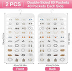 Hanging Jewelry Organizer for Closet with Swiveling Hanger, 17 x 30 In, 80 Clear Pockets Jewelry Organizer Hanging for Jewelries, Earrings, Accessories (Beige) (2, White)