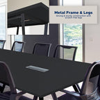Sturdy Conference Table with Cable Management Grommets Modern Rectangle Office Meeting Table with Wood Tabletop and Metal Frame & Legs- Easy Assembly Boardroom Table (Black, 8 Foot)