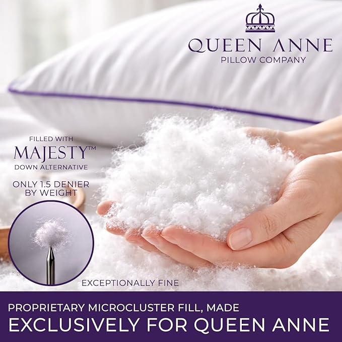 Queen Anne Hotel Collection Pillows – Luxury Down Alternative Bed Pillows (Standard Firm) – Ultimate Comfort, Hypoallergenic, Made in The USA