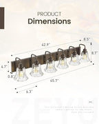 zeyu 6-Light Bathroom Wall Light, 46 Inch Bronze Vanity Lights, Modern Vanity Lamp in Oil Rubbed Bronze Finish with Clear Striped Glass, ZJX117B-6W ORB