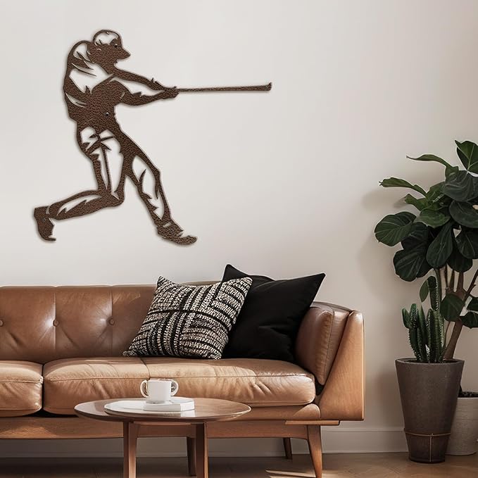 SIGNLEADER Metal Wall Art Decor - Baseball Batter Sport Minimalist Modern Abstract Wall Sculpture Hanging Home Decoration for Living Room, Bedroom, Bathroom, Kitchen, Studio, Outdoor - 30" Bronze