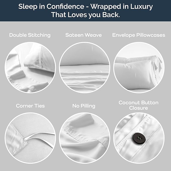 Olive + Crate Tencel Eucalyptus Cooling Duvet Cover Set - Hypoallergenic, Lyocell Tencel Duvet Cover - Soft, Temperature Regulating with Hidden Button Closure & Corner Ties - Queen Size [White Snow]