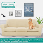 YEMYHOM Latest Checkered 4 Pieces Couch Covers for 3 Cushion Couch Extra Large High Stretch Thickened Sofa Cover for Dogs Pets Furniture Protector Sofa Slipcovers (Beige), 91"-110"(3 Cushions)