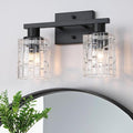 2 Light Matte Black Bathroom Vanity Light Over Mirror, Modern Vanity Lighting with Crystal Glass Shade, Wall Mount Bathroom Light Fixtures, E26 Base