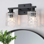 2 Light Matte Black Bathroom Vanity Light Over Mirror, Modern Vanity Lighting with Crystal Glass Shade, Wall Mount Bathroom Light Fixtures, E26 Base