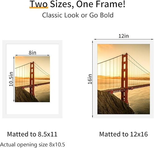 12x16 Picture Frame 3 Pack - White Poster Frame Display Pictures 8.5x11 with Mat or 12 x 16 Without Mat for Wall Hanging Horizontal and Vertical