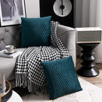 22x22 Teal Throw Pillow Cases: 2 Pack Original Striped Velvet Square Decorative Pillow Covers for Farmhouse Couch