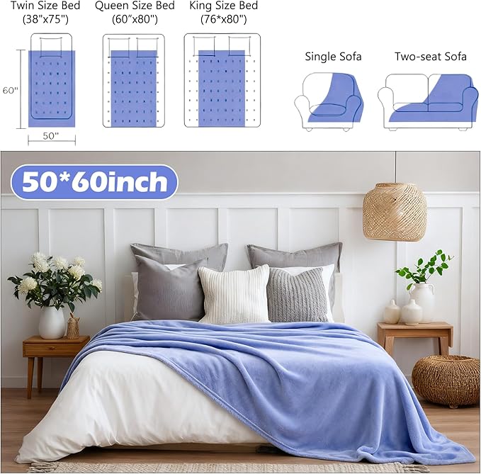 Tinideya 6 Pcs Flannel Fleece Throw Blanket Bulk 50 x 60 Inch Soft Fleece Blanket Warm Throw Blankets Coral Blankets for Couch Sofa Home Wedding Gifts Season (Blue Purple)