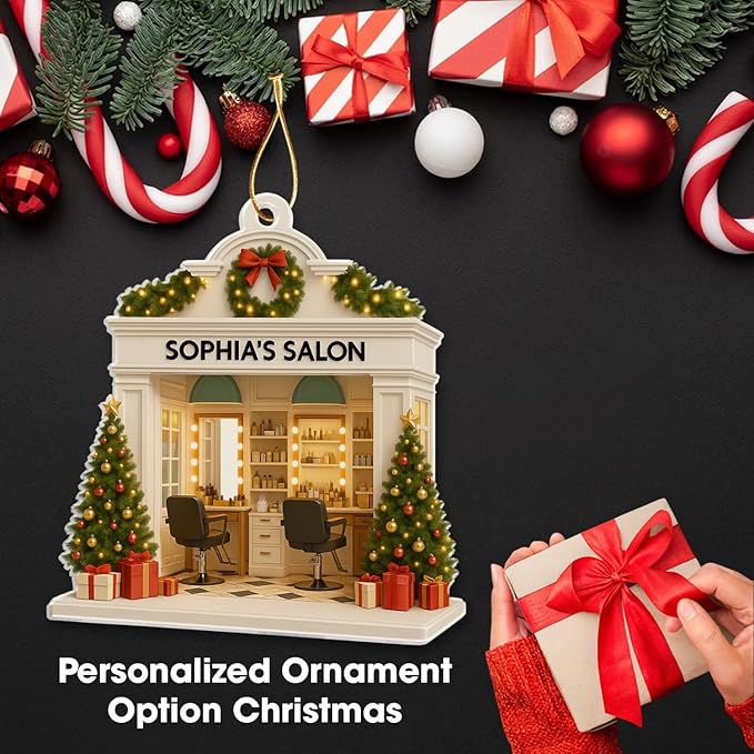 Personalized Hair Salon Christmas Ornament 2025, Flat Acrylic 2D Printed Ornament, Custom Hair Stylist Ornament, for Hairdresser, Christmas Tree Decor