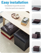AmasSmile Storage Ottoman Folding Foot Rest Stool with Side Pocket, 16 inch Leather Footstool Bench, Short Ottoman Bench, Storage Foot Rest Store, Books, Brown