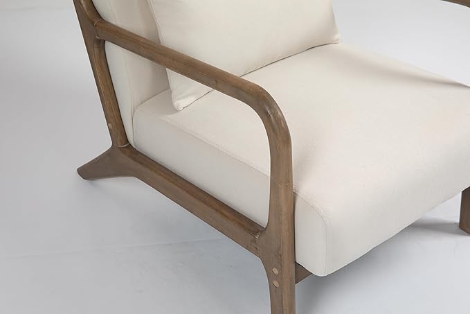 KEIKI Mid Century Modern Accent Chair, Ergonomic Design Armchair with Solid Wood Base, Includes Lumbar Cushion for Back Support