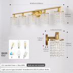 5-Light Vanity Light, Crystal Gold Vanity Lights Over Mirror, Gold Bathroom Light Fixtures