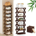 DDRIC 9-Tier No-Assembly Bamboo Rack, 2026 Upgraded Foldable Corner Shoe Rack, Space-Saving Organizer for Shoes, No-Tool Narrow Shelf for Entryway Closet Dorm (Brown,7-Tier)