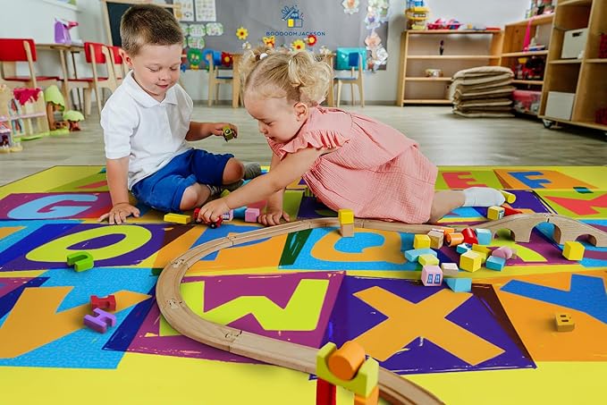 Booooom Jackson Kids Rug ABC Educational Rugs, 4'11x6'7'' Non-Slip Alphabet Carpet Preshool Rug for Kidsroom, Playroom, Daycare, School, Classroom, Yellow