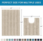 H.VERSAILTEX Bathroom Rug Sets 2 Piece Bath Mats Non Slip Thick Soft Chenille Striped Bath Rug achine Washable Shower Floor Rugs for Tub, Shower and Floor (Fog, 36"x24" Plus 20"x24" U)